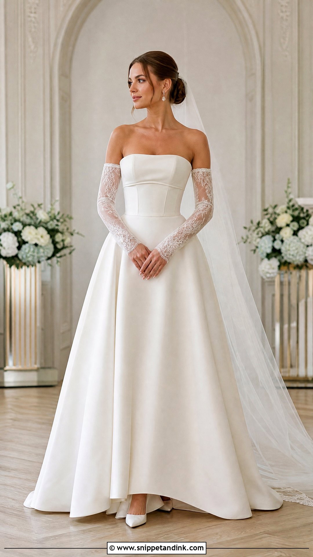 Detachable Sleeve Strapless Wedding Gown - Snippet and Ink - 20 Strapless Wedding Gown Ideas