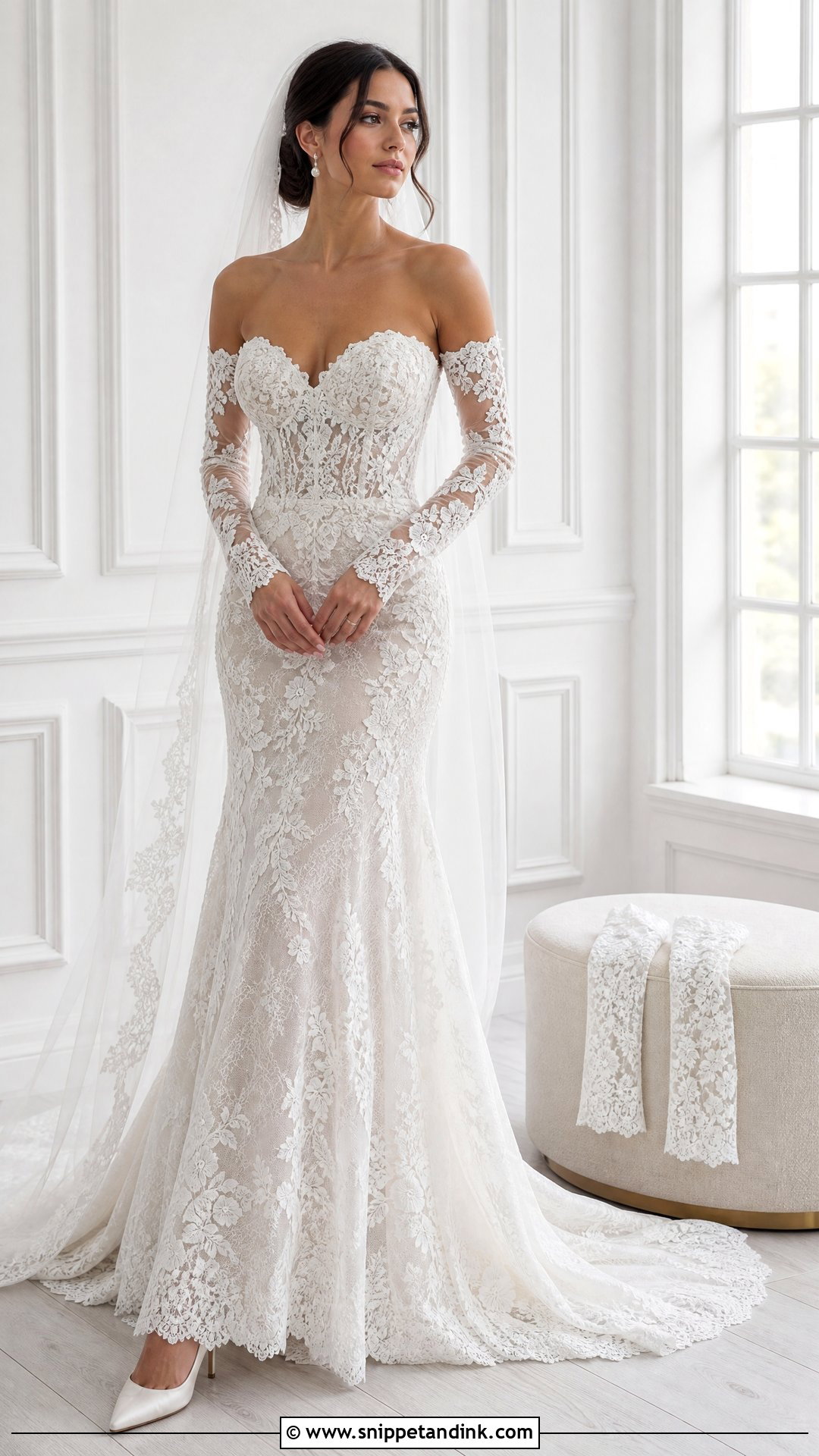 Detachable Sleeve Sweep Train Wedding Dress - Snippet and Ink - 20 Sweep Train Wedding Dress Ideas