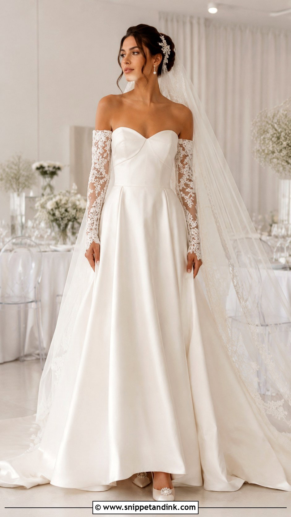 Detachable Sleeve Sweetheart Neckline Wedding Dress - Snippet and Ink - 20 Wedding Dresses Sweetheart Neckline