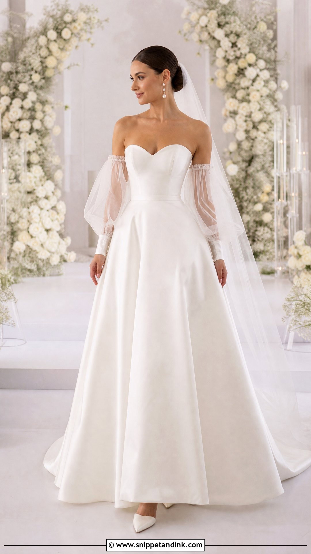 Detachable Sleeve Sweetheart Wedding Dress - Snippet and Ink - 20 Sweetheart Neck Wedding Dress Ideas