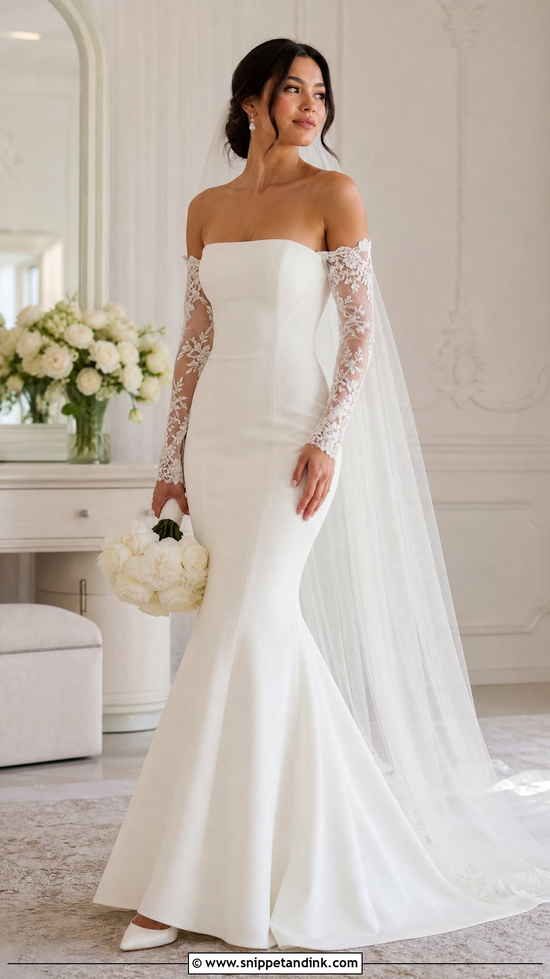 Detachable Sleeve Trumpet Wedding Dress - Snippet and Ink - 20 Trumpet Wedding Dress with Sleeves