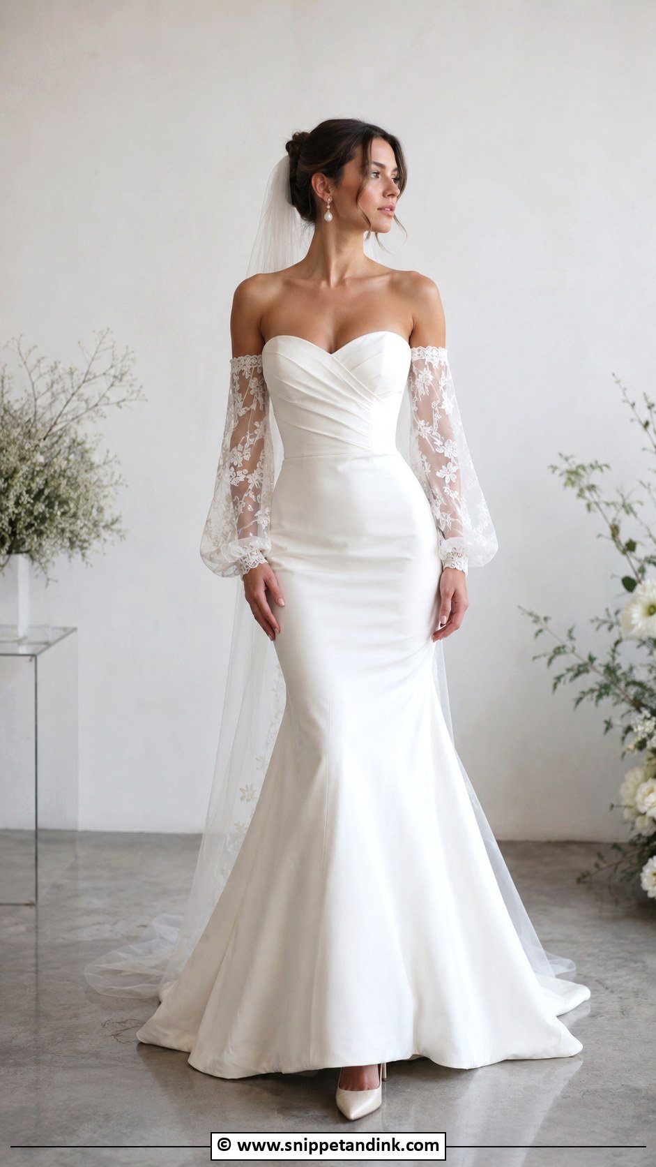 Detachable Sleeve Trumpet Wedding Dress - Snippet and Ink - 30 Trumpet Wedding Dress Ideas