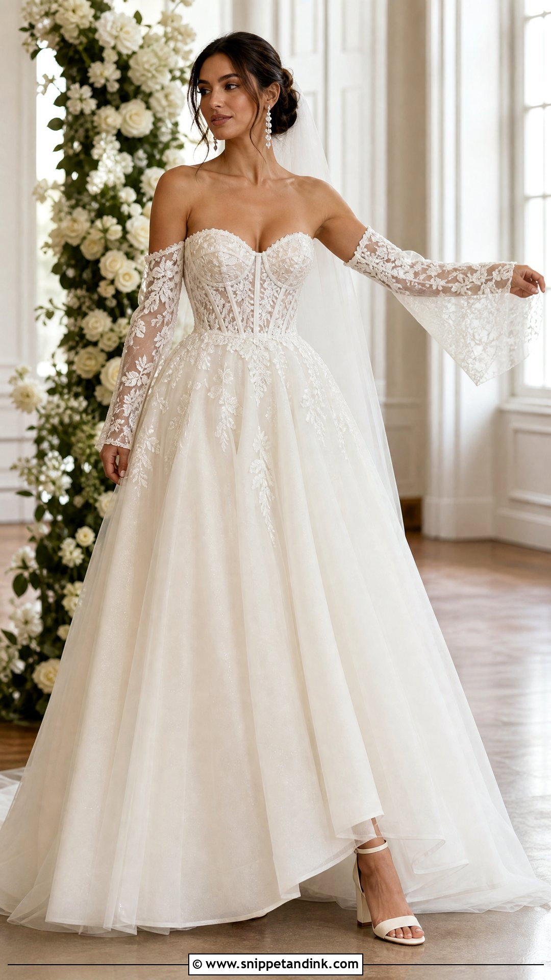 Detachable Sleeve Tulle Ball Gown Wedding Dress - Snippet and Ink - 20 Tulle Ball Gown Wedding Dress Ideas