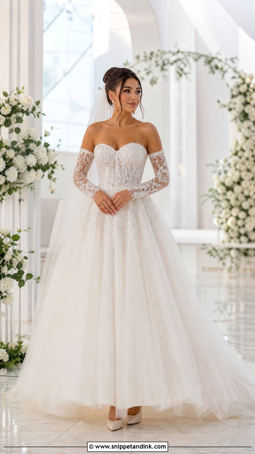 Detachable Sleeve Tulle Wedding Dress Ballgown - Snippet and Ink - 20 Tulle Wedding Dress Ballgown Ideas