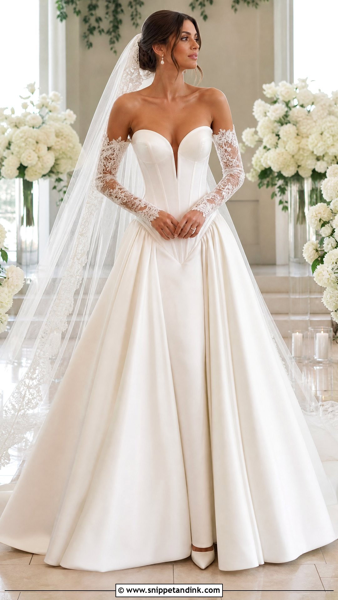Detachable Sleeve V Drop Waist Wedding Dress - Snippet and Ink - 20 V Drop Waist Wedding Dress Ideas