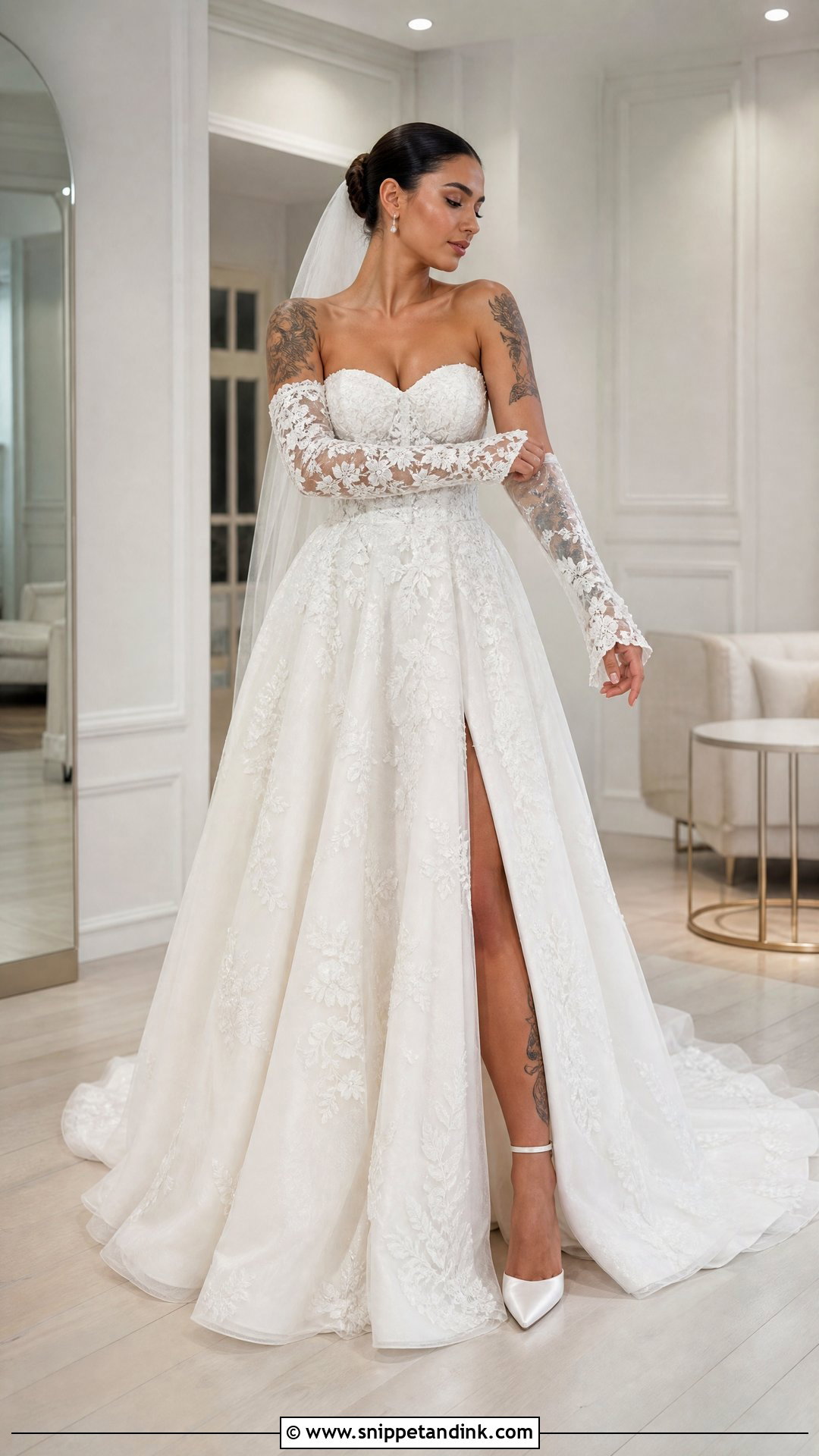 Detachable Sleeve Wedding Dress - Snippet and Ink - 20 Tattooed Bride Wedding Dress Ideas