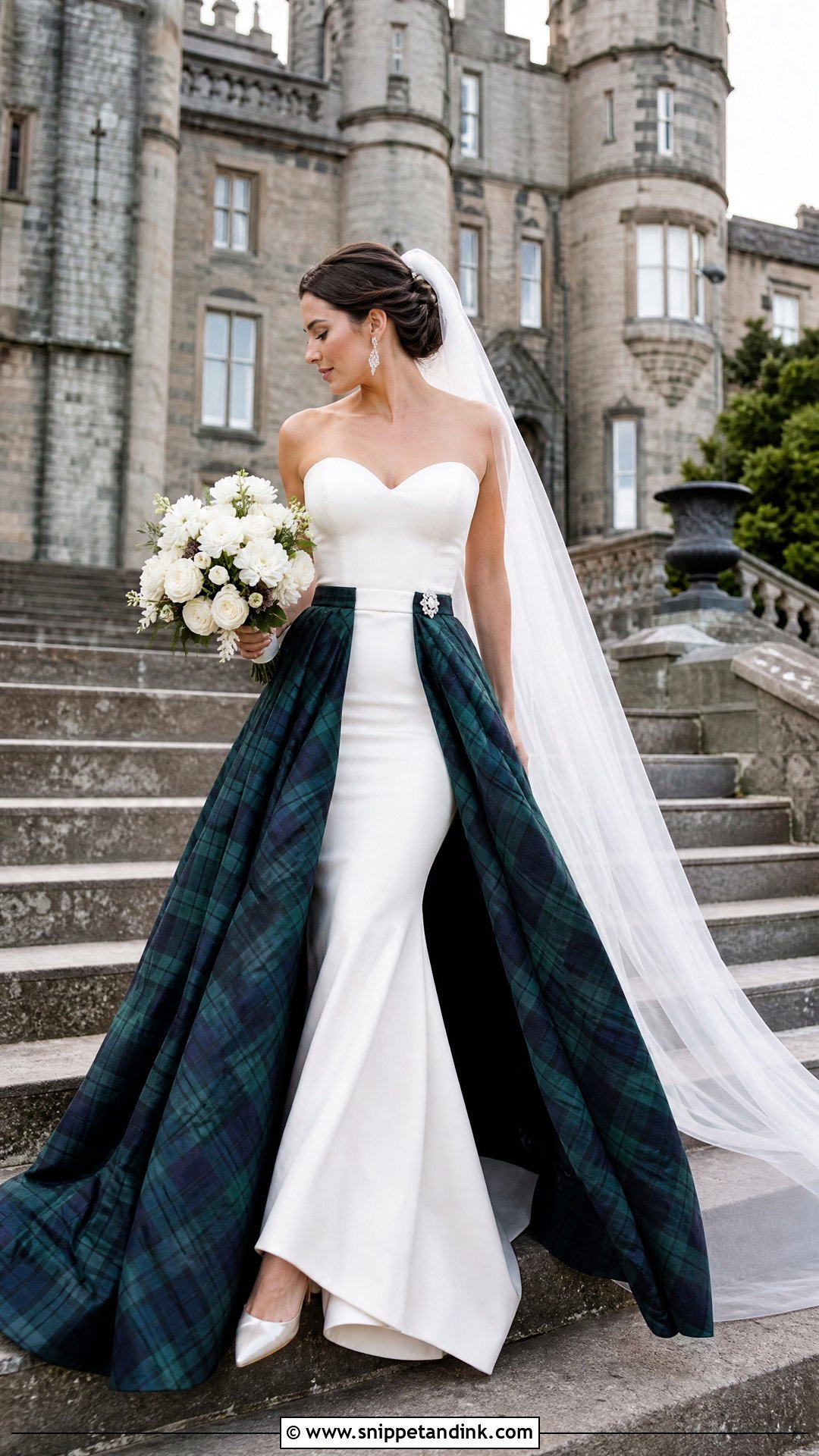 Detachable Tartan Overskirt Scottish Wedding Dress - Snippet and Ink - 20 Scottish Wedding Dresses
