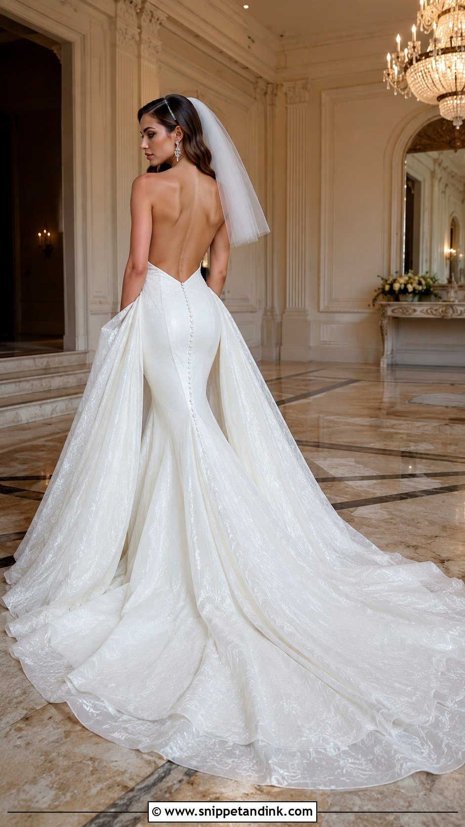 Detachable Train Backless Mermaid Wedding Dress - Snippet and Ink - 20 Backless Mermaid Wedding Dresses