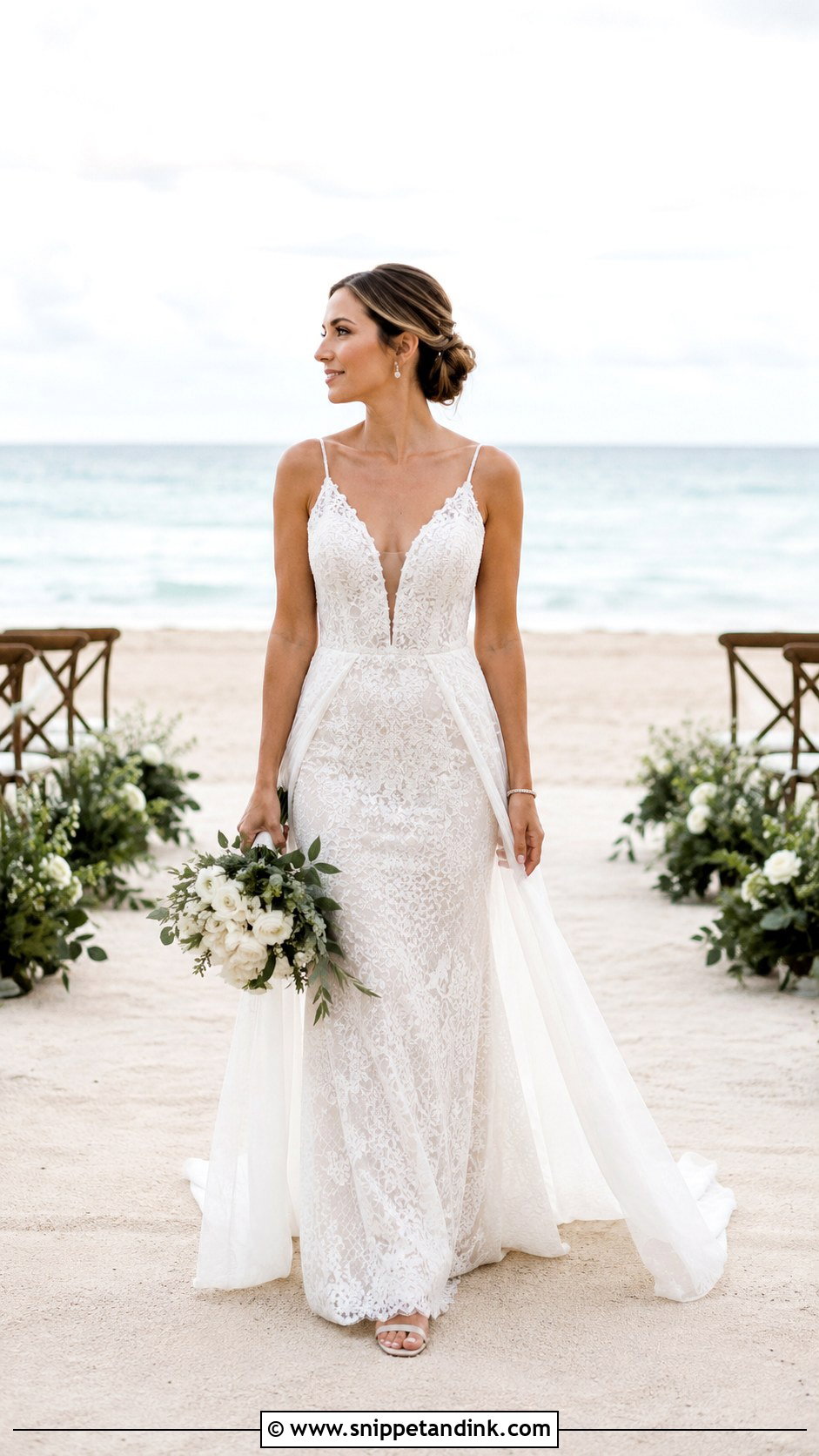 Detachable Train Beach Wedding Dress - Snippet and Ink - 30 Beach Wedding Dresses