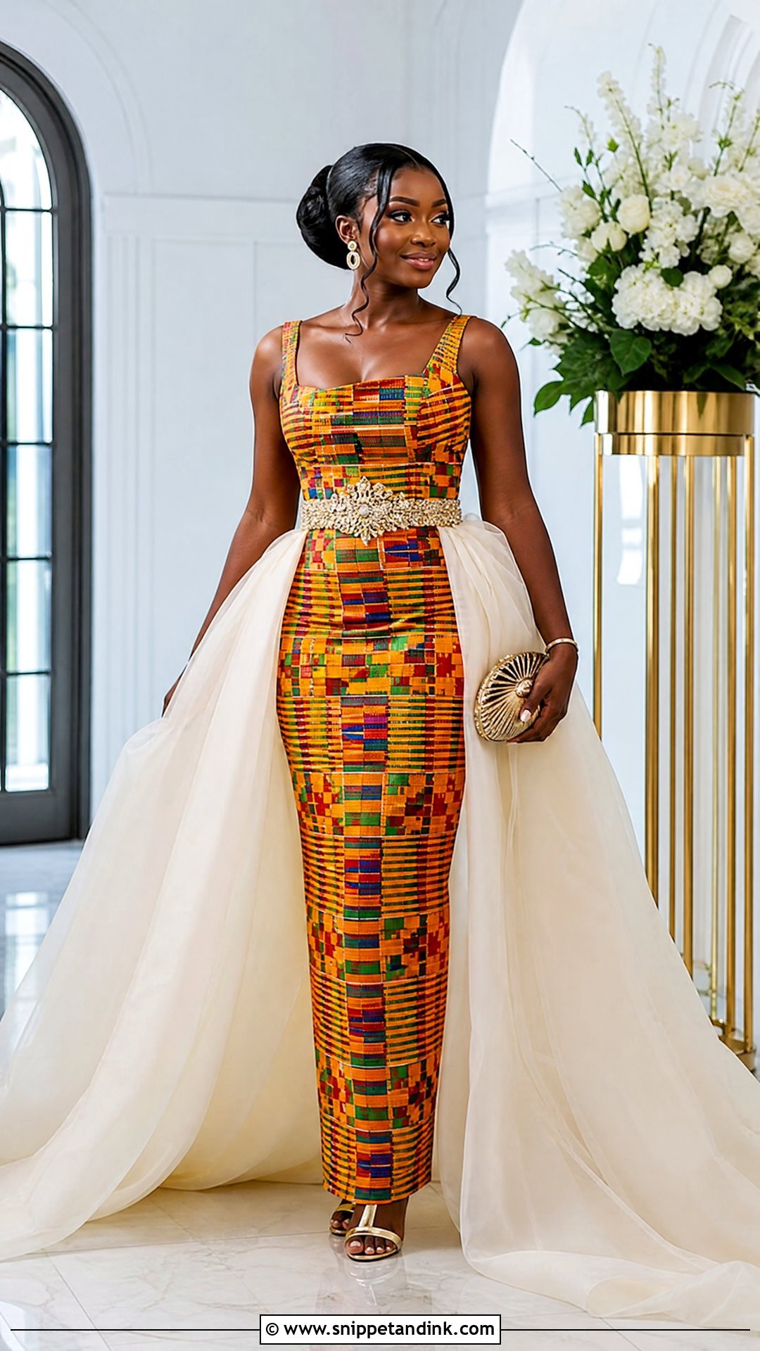 Detachable Train Kente Ghana Wedding Dress - Snippet and Ink - 25 Ghana Wedding Dress Ideas