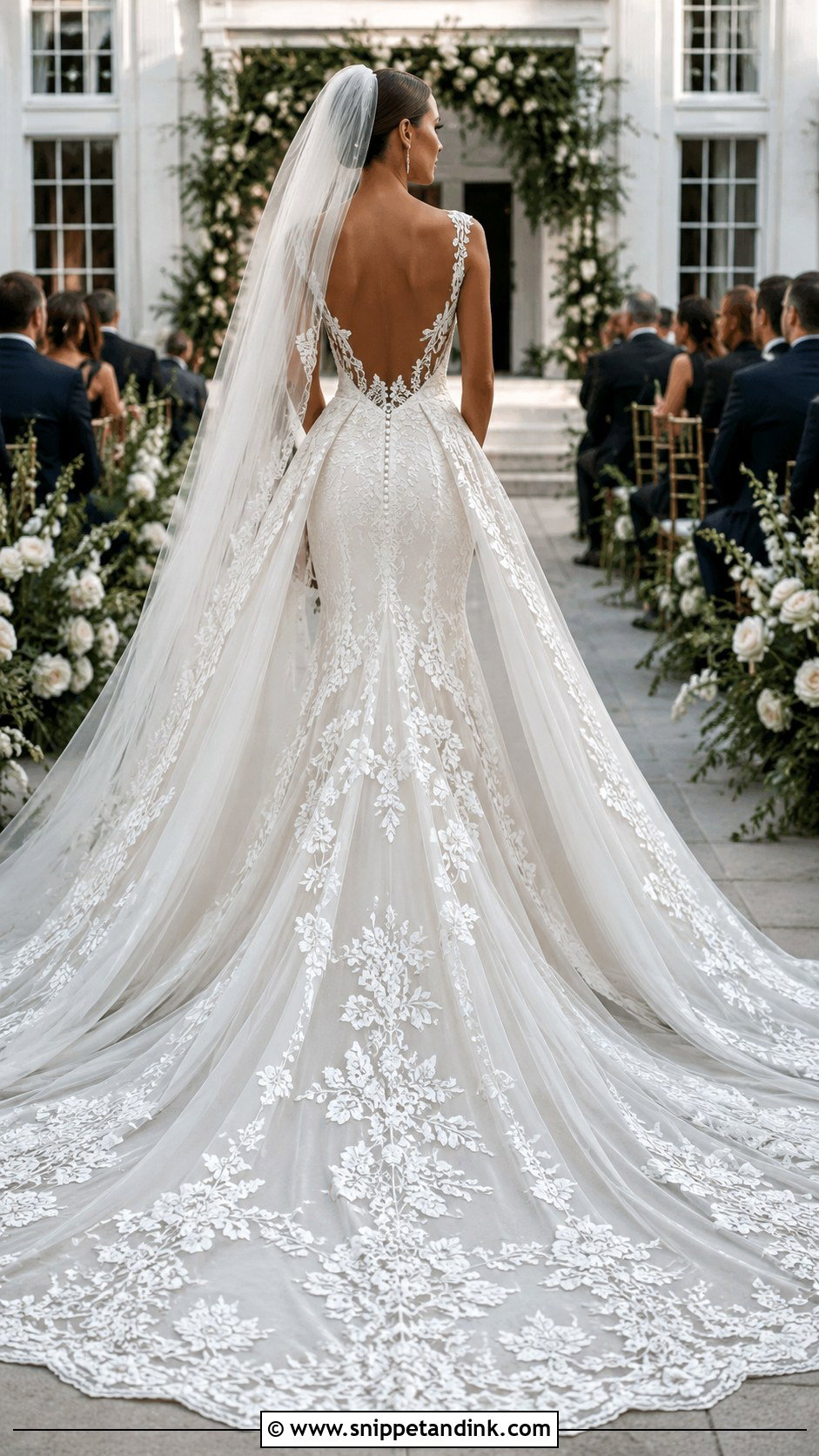 Detachable Train Lace Back Wedding Dress - Snippet and Ink - 20 Lace Back Wedding Dress Ideas