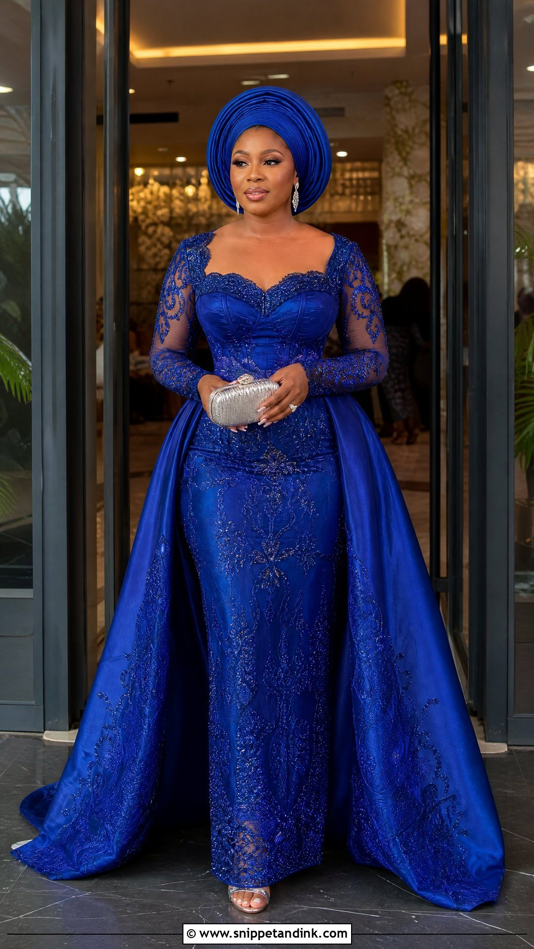 Detachable Train Lace Straight Gown - Snippet and Ink - 20 Owanbe Styles for Lace Straight Gown