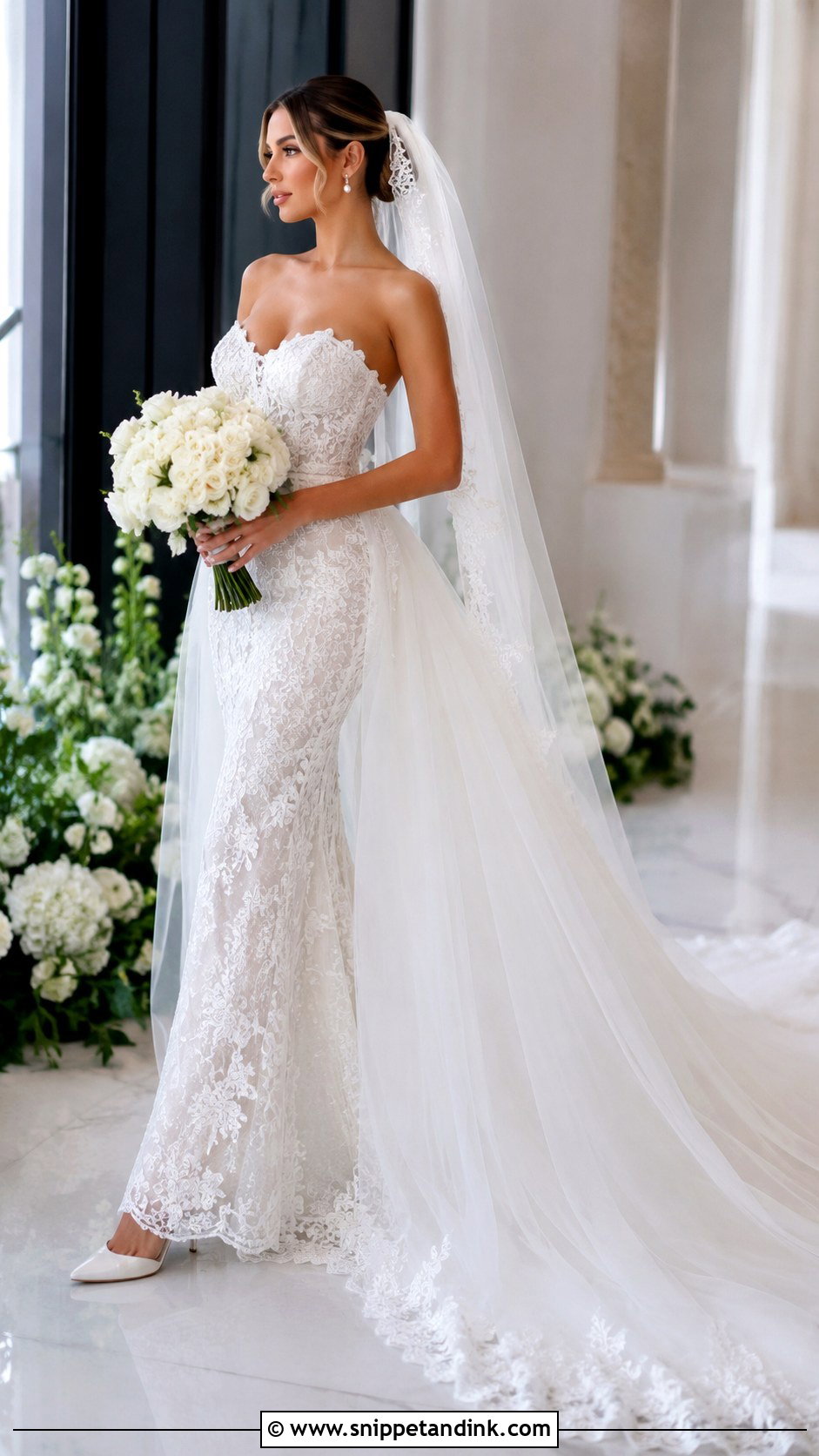 Detachable Train Lace Wedding Dress - Snippet and Ink - 20 Fitted Strapless Lace Wedding Dress Ideas