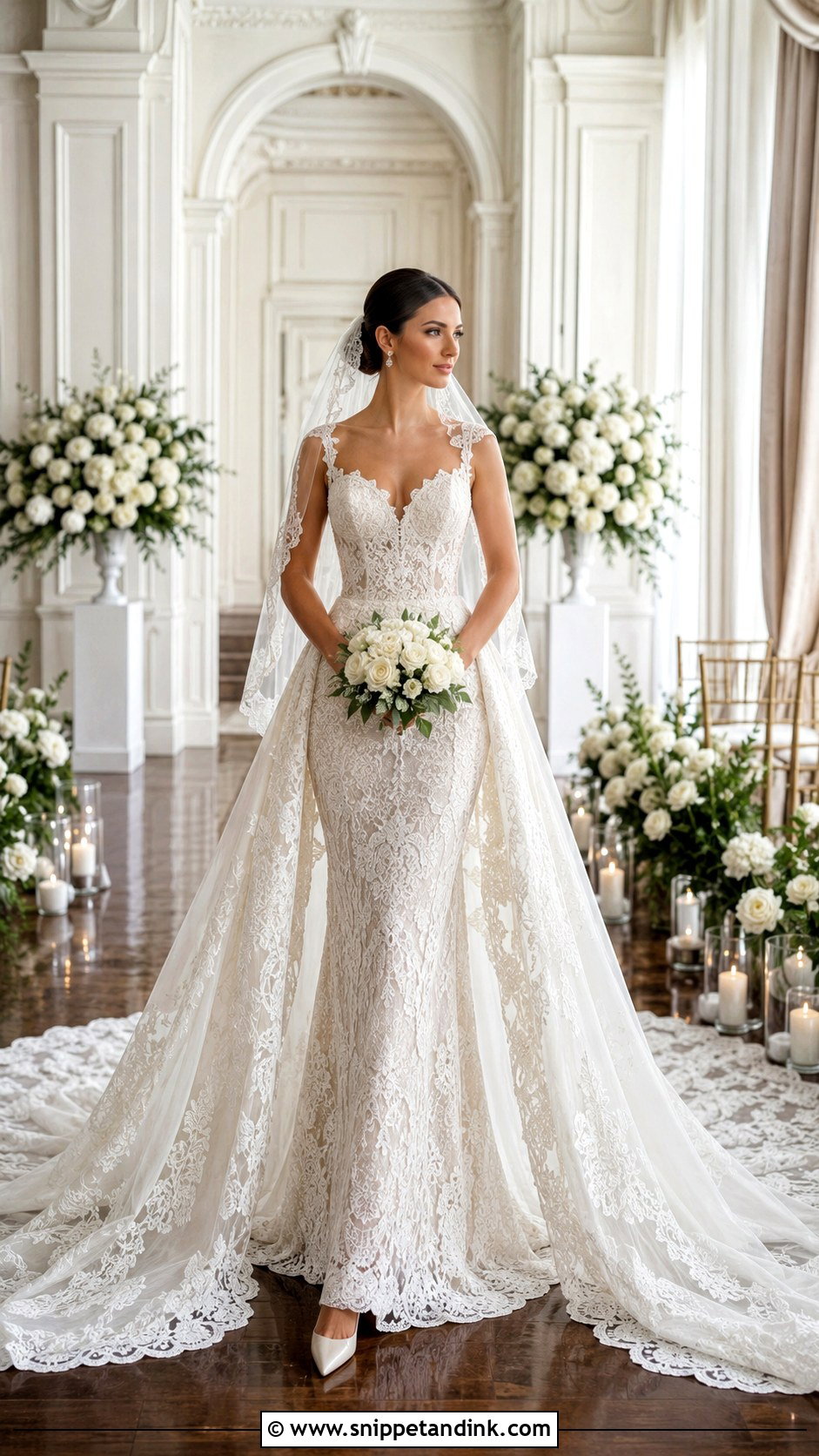 Detachable Train Lace Wedding Dress - Snippet and Ink - 20 Big Lace Wedding Dress Ideas