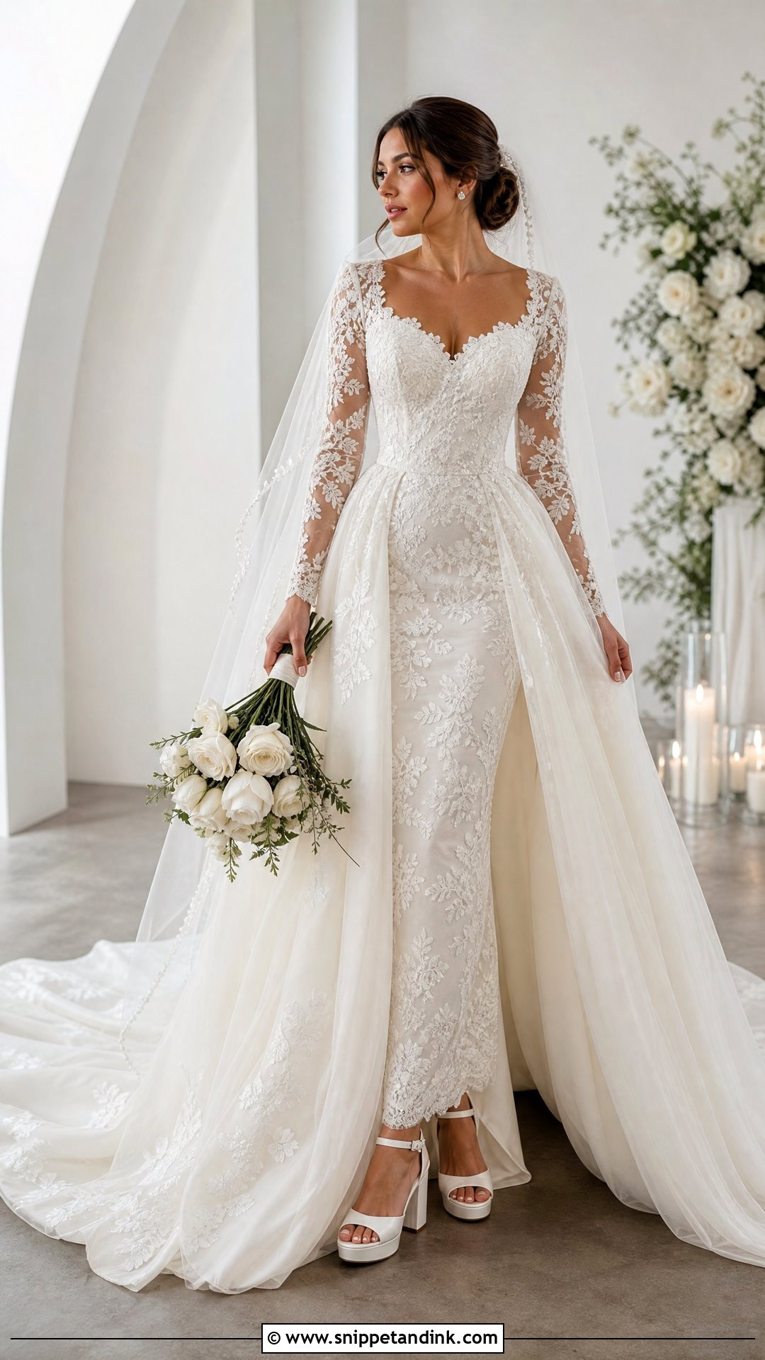 Detachable Train Long Sleeve Lace Wedding Dress Ballgown - Snippet and Ink - 20 Long Sleeve Lace Wedding Dress Ballgown Ideas