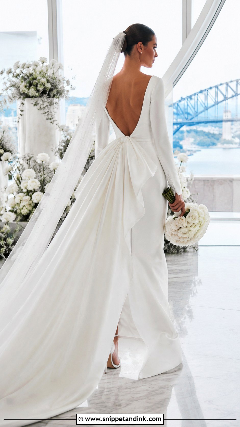 Detachable Train Long Sleeve Low Back Wedding Dress - Snippet and Ink - 20 Long Sleeve Low Back Wedding Dress Ideas