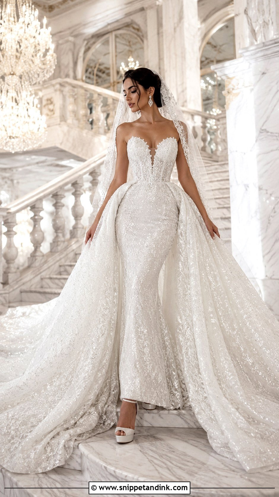 Detachable Train Princess Wedding Dress With Sparkle - Snippet and Ink - 30 Princess Wedding Dresses Sparkle
