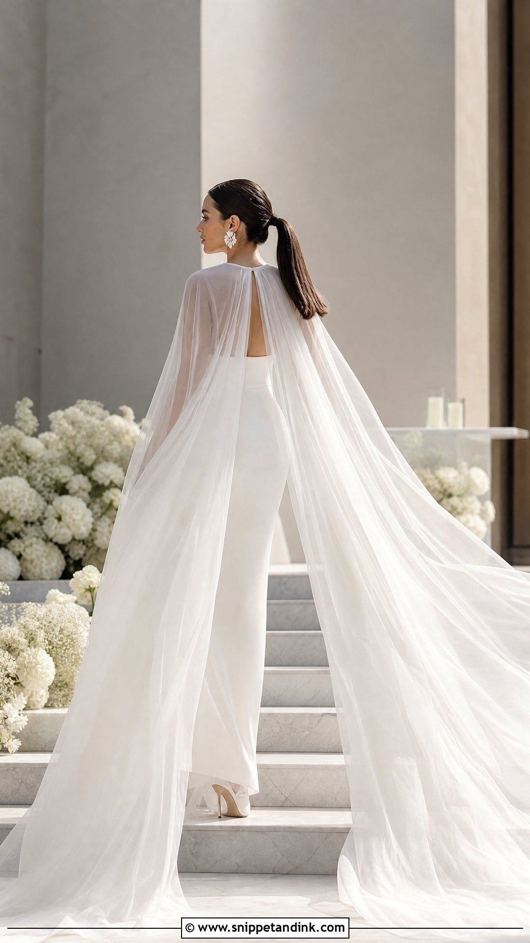 Detachable Train Winter Wedding Cape With Modern Gown - Snippet and Ink - 20 Winter Wedding Cape Ideas