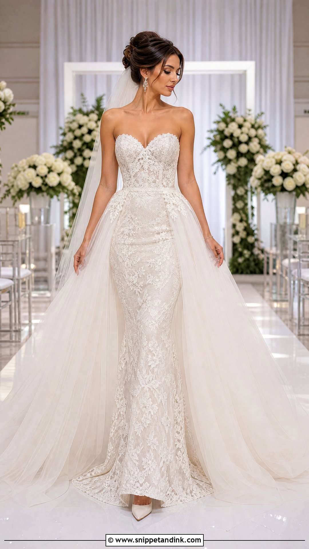 Detachable Tulle Overskirt Mermaid Wedding Dress - Snippet and Ink - 20 Wedding Dress with Overlay Ideas