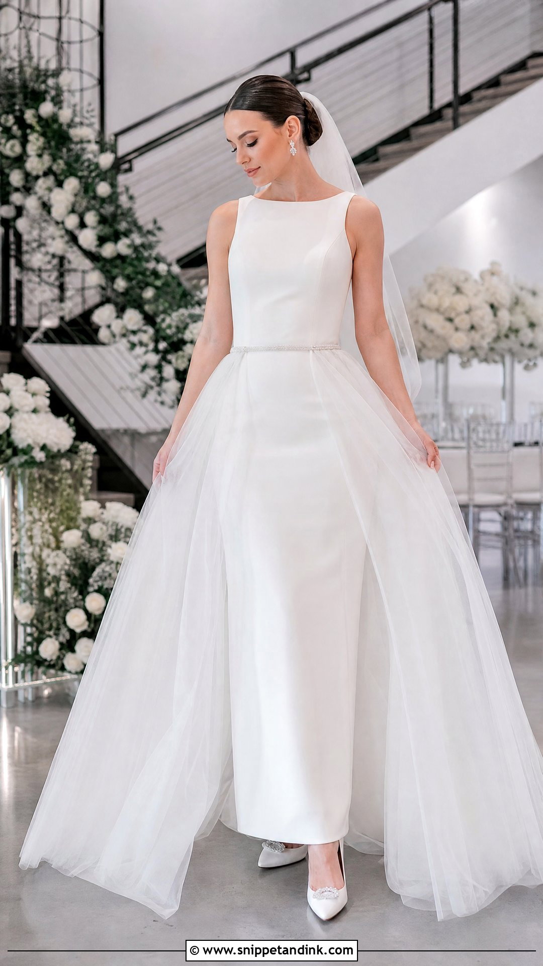 Detachable Tulle Overskirt Wedding Gown - Snippet and Ink - 25 Tulle Wedding Gown Ideas