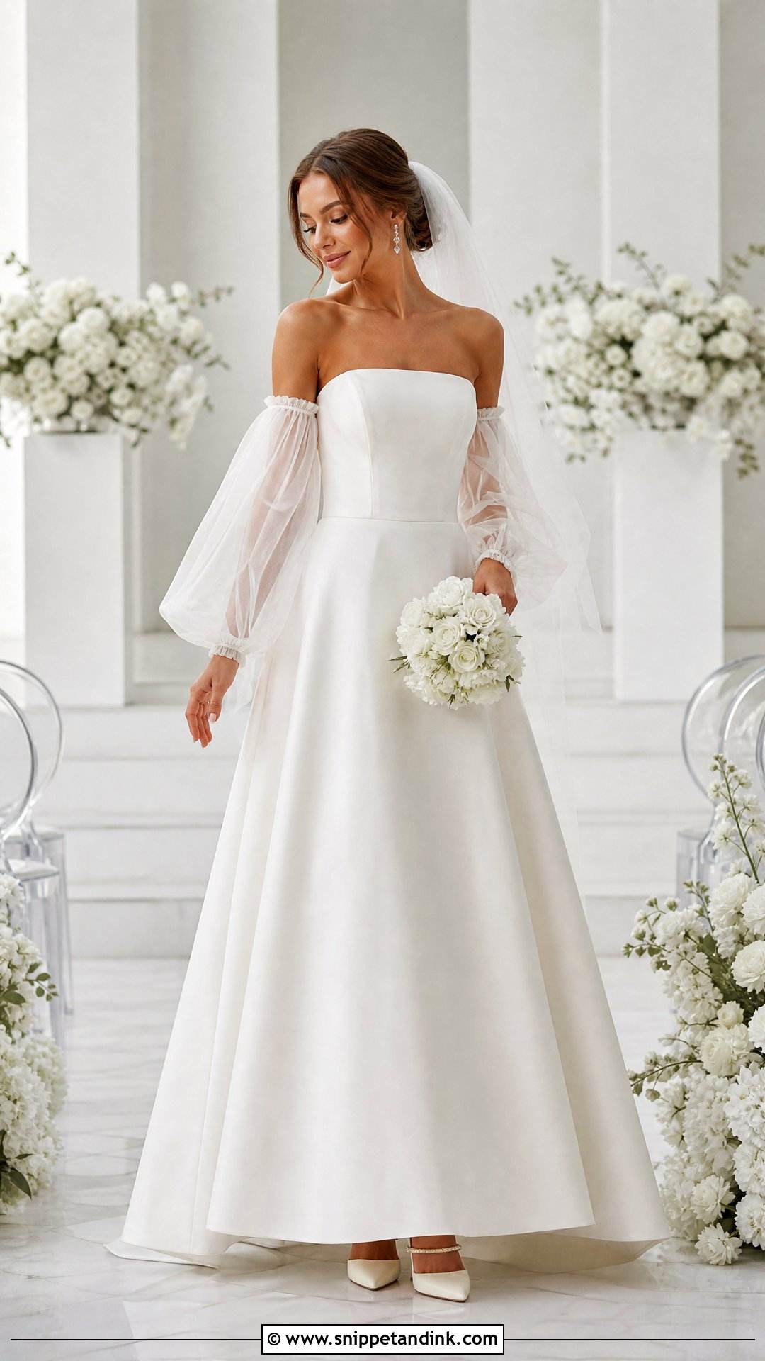 Detachable Tulle Sleeve Wedding Dress - Snippet and Ink - 20 Tulle Sleeve Wedding Dress Ideas