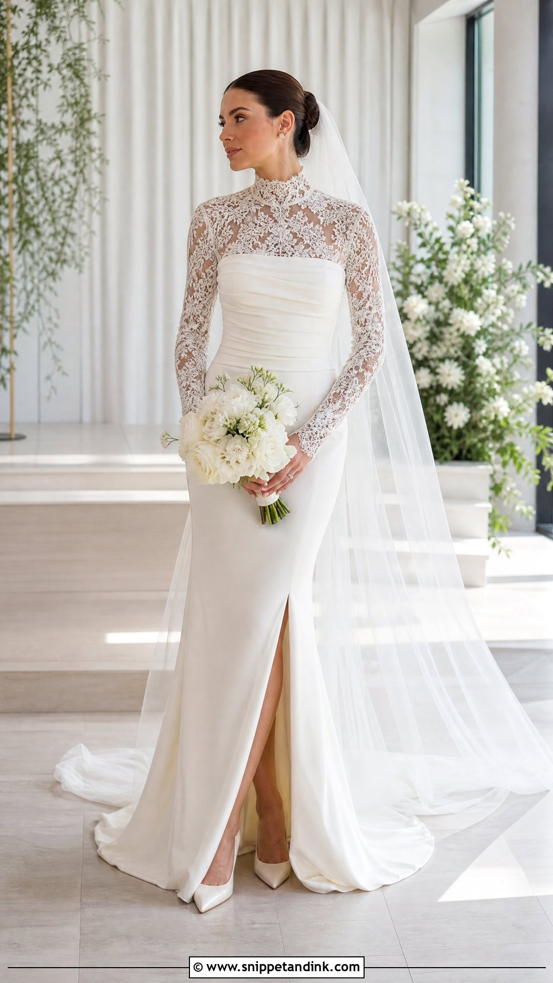 Detachable Turtleneck Lace Overlay Wedding Dress - Snippet and Ink - 20 Lace Turtleneck Wedding Dress Ideas