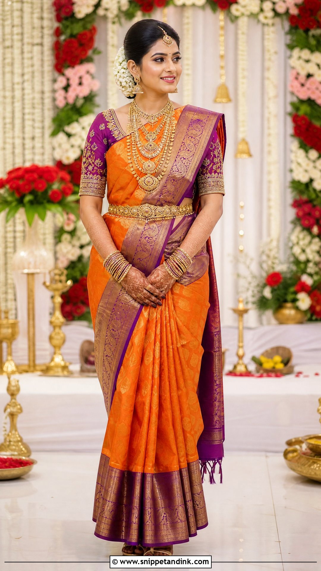 Dharmavaram Silk Saree With Contrast Blouse - Snippet and Ink - 20 Traditional Indian Wedding Outfits