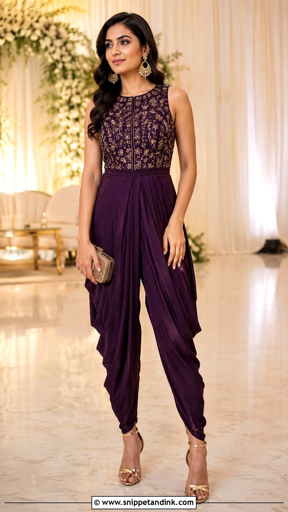 Dhoti Jumpsuit With Statement Earrings - Snippet and Ink - 20 Dhoti Style Dresses for Wedding