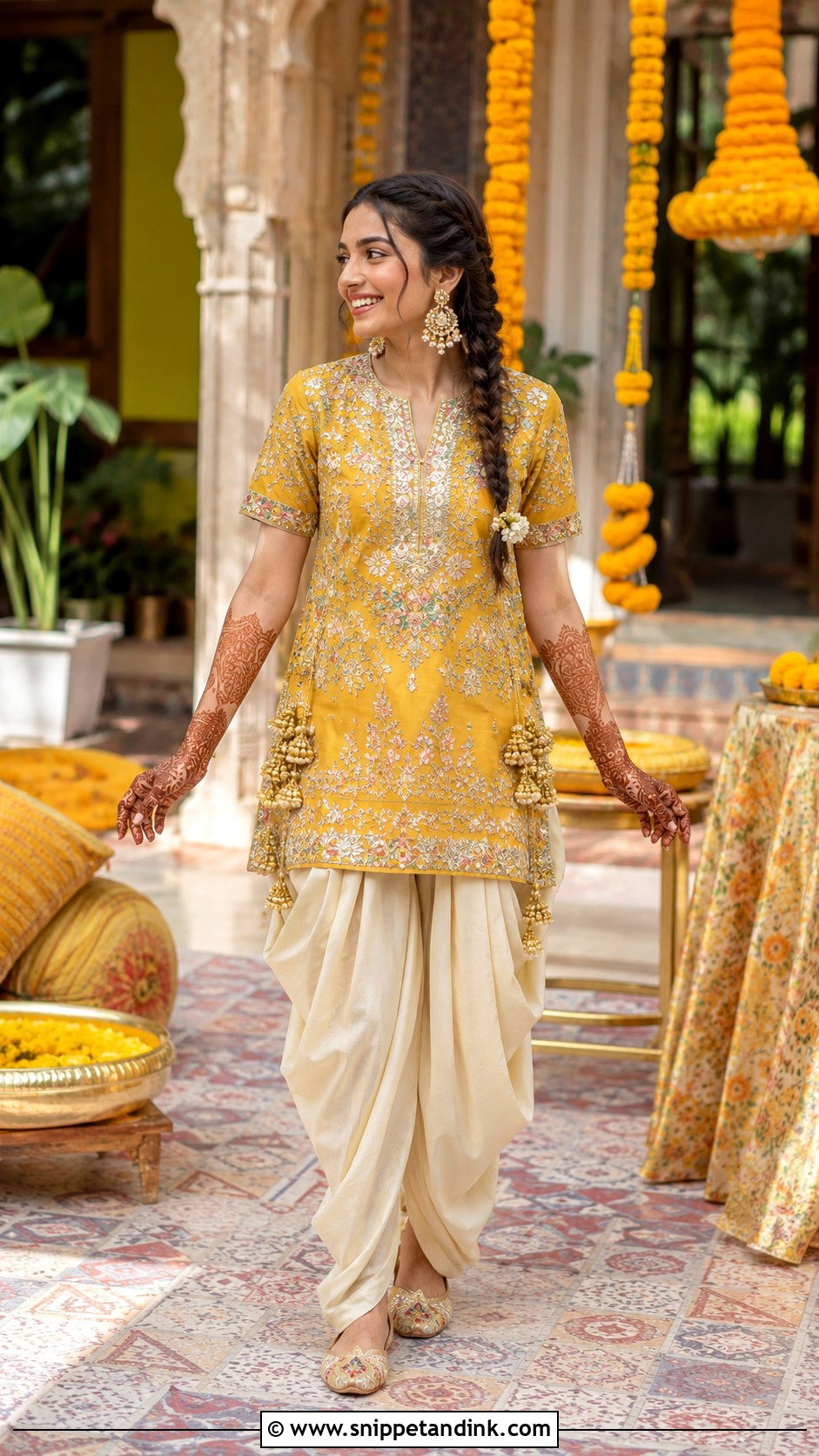 Dhoti Kurta Mehendi Outfit For Bride - Snippet and Ink - 30 Unique Mehendi Outfits for Bride