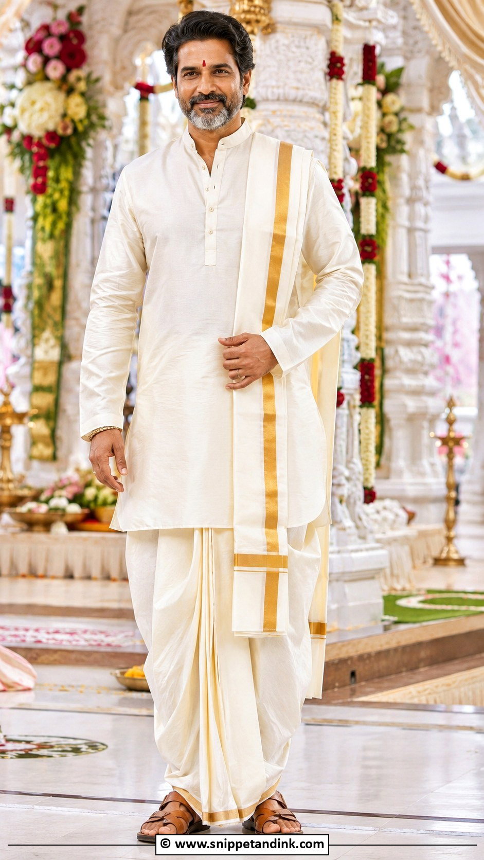 Dhoti Kurta With Angavastram - Snippet and Ink - 25 Indian Bride's Father Outfit Ideas