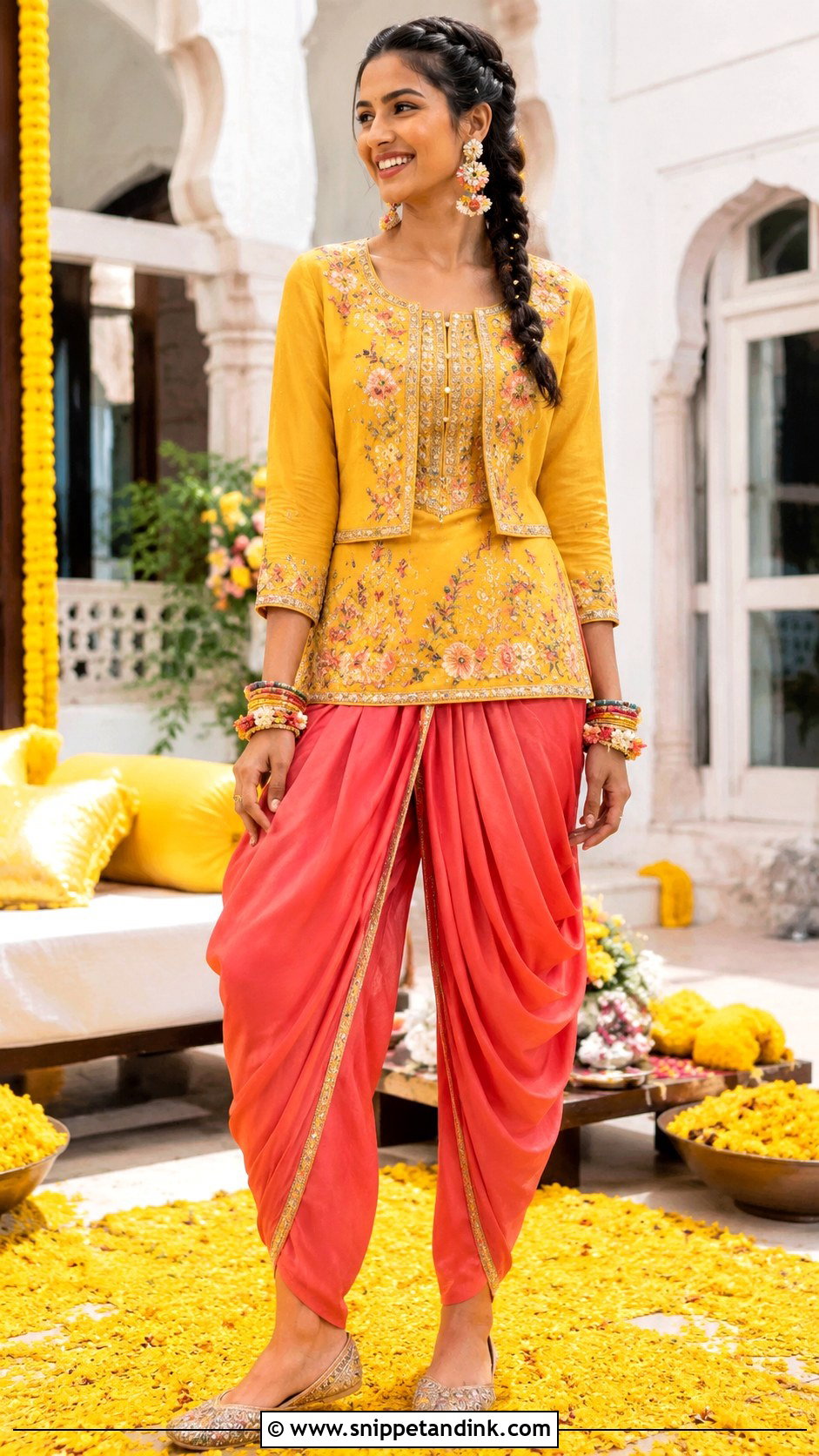 Dhoti Pant Kurta Outfit for Haldi - Snippet and Ink - 20 Indian Outfits for Sisters Wedding