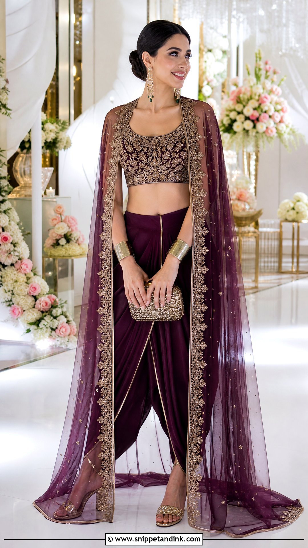 Dhoti Pants And Cape For Bride Sangeet - Snippet and Ink - 25 Bride Sangeet Outfit Ideas