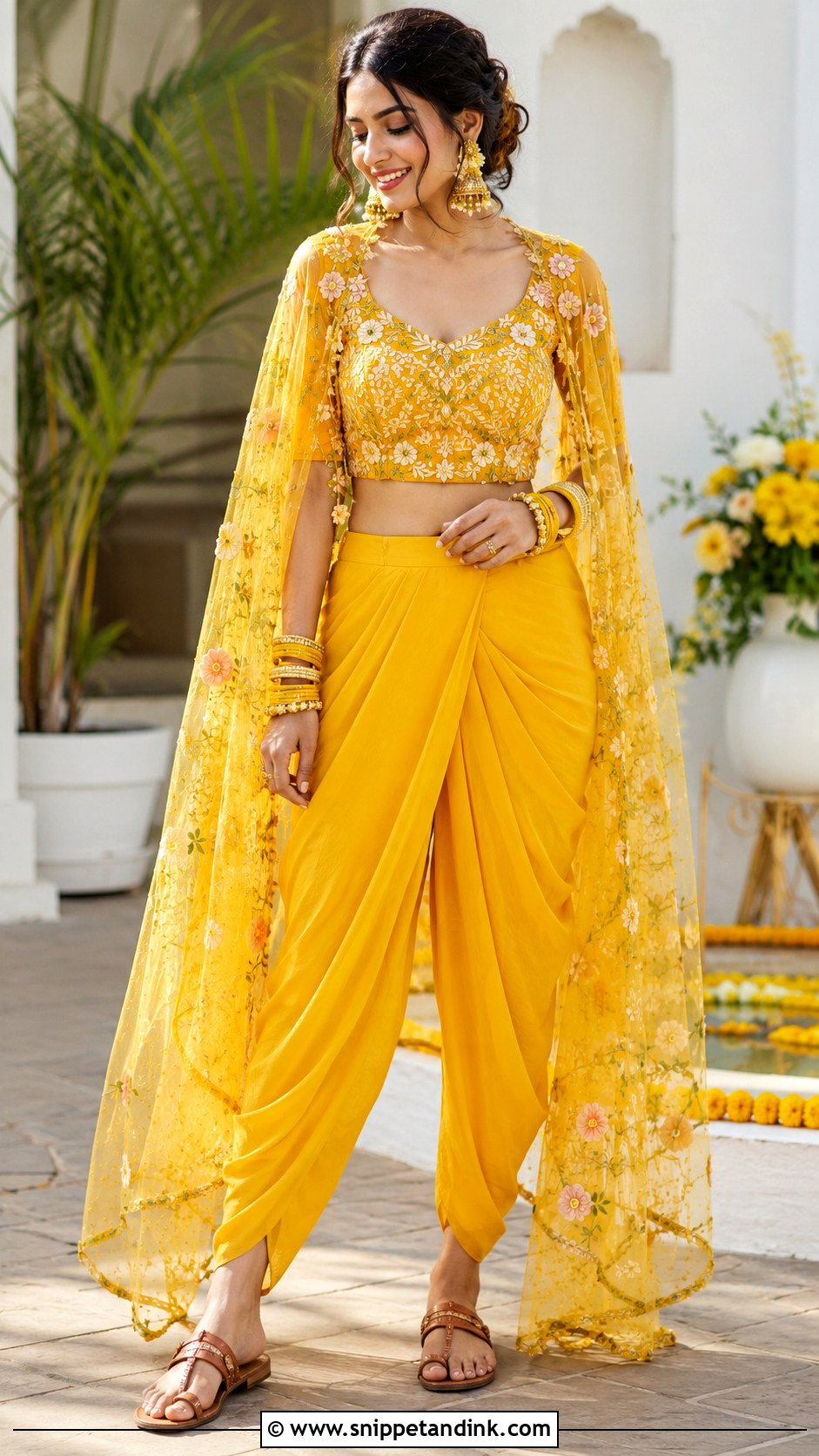 Dhoti Pants And Crop Top Haldi Outfit - Snippet and Ink - 20 Haldi Trending Outfits