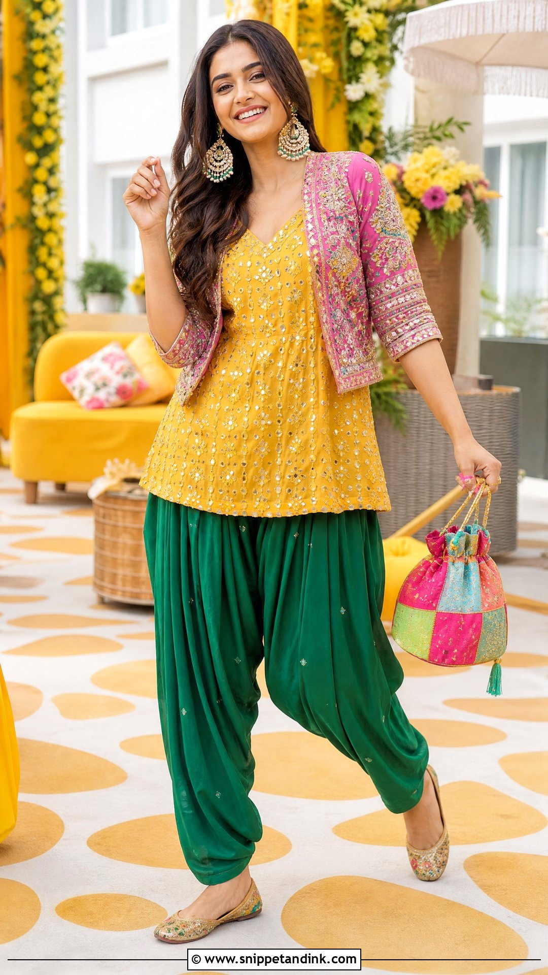 Dhoti Pants And Short Kurta For Mehendi - Snippet and Ink - 20 Simple Mehendi Outfits