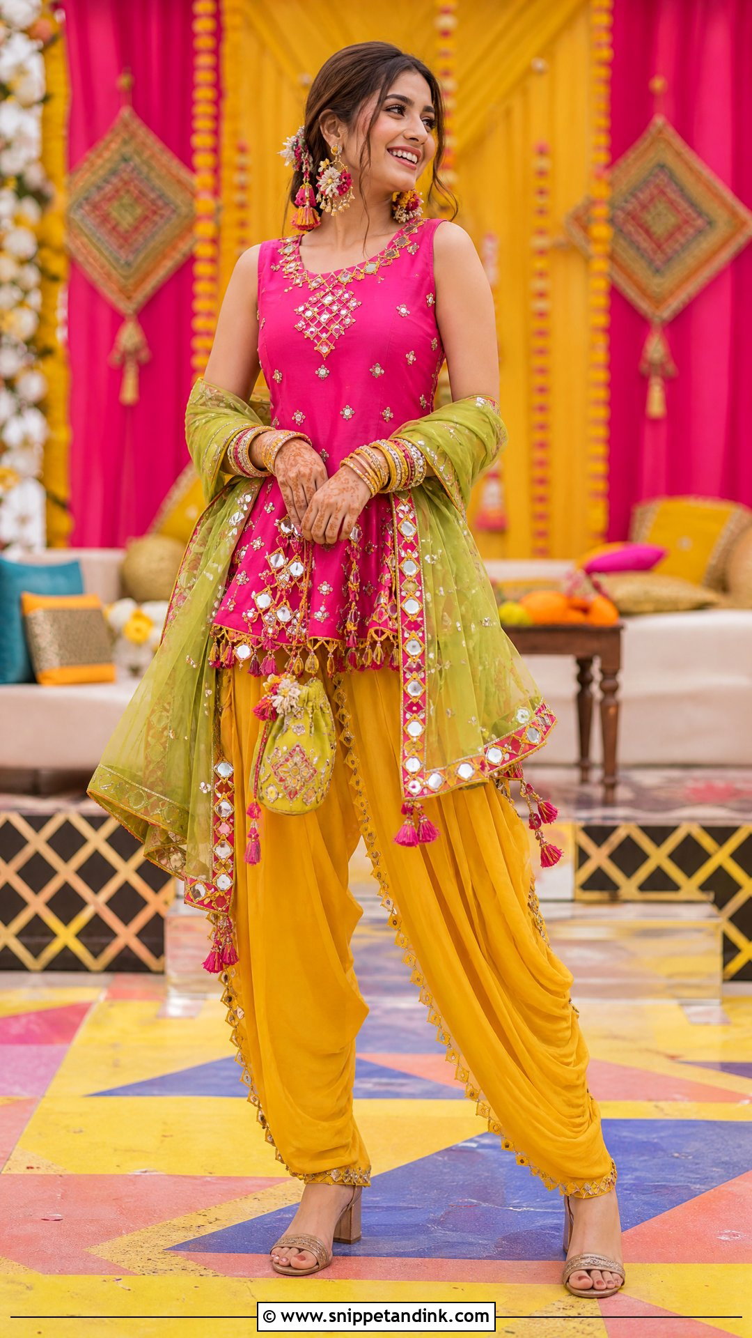 Dhoti Pants Bridal Mehandi Outfit - Snippet and Ink - 20 Pakistani Mehandi Dresses for Brides