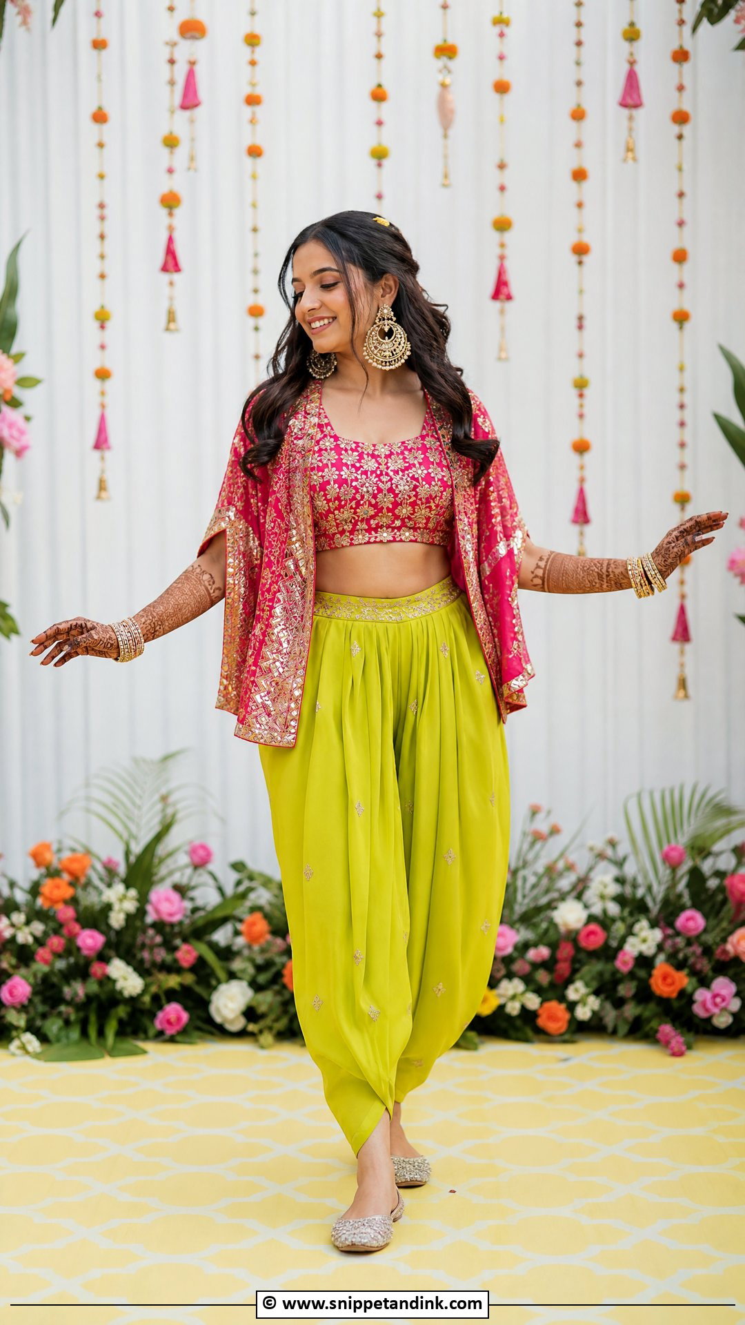 Dhoti Pants Bridal Mehndi Outfit - Snippet and Ink - 35 Bridal Mehndi Outfit Ideas