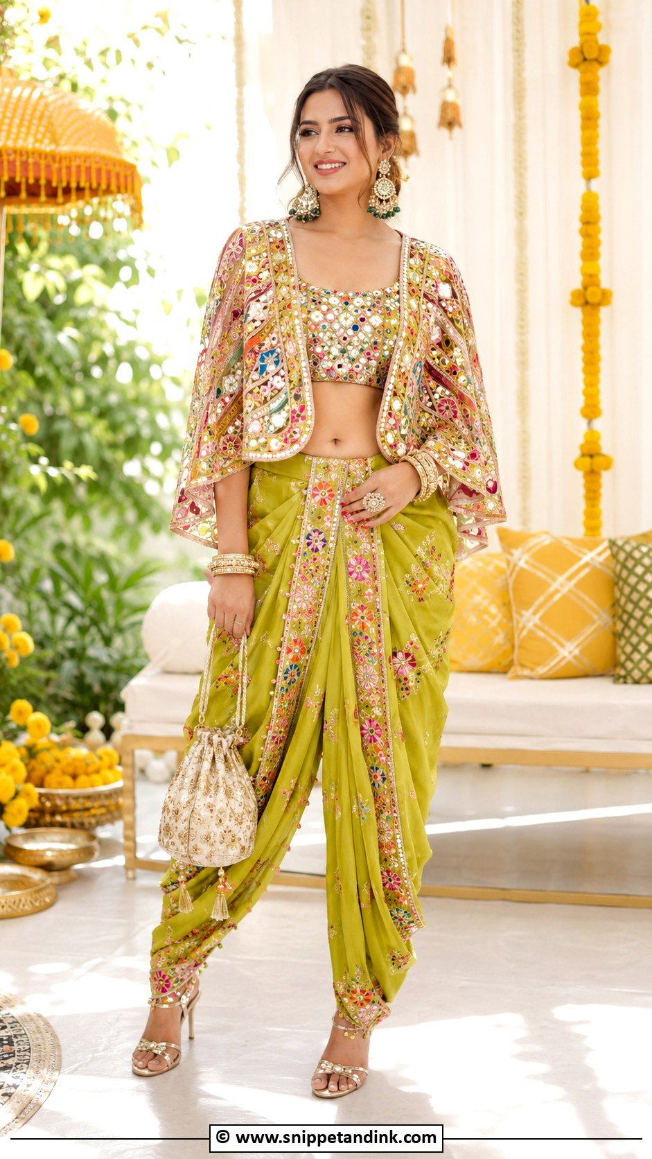 Dhoti Pants With Crop Top Outfit - Snippet and Ink - 30 Indowestern Wedding Outfits Women
