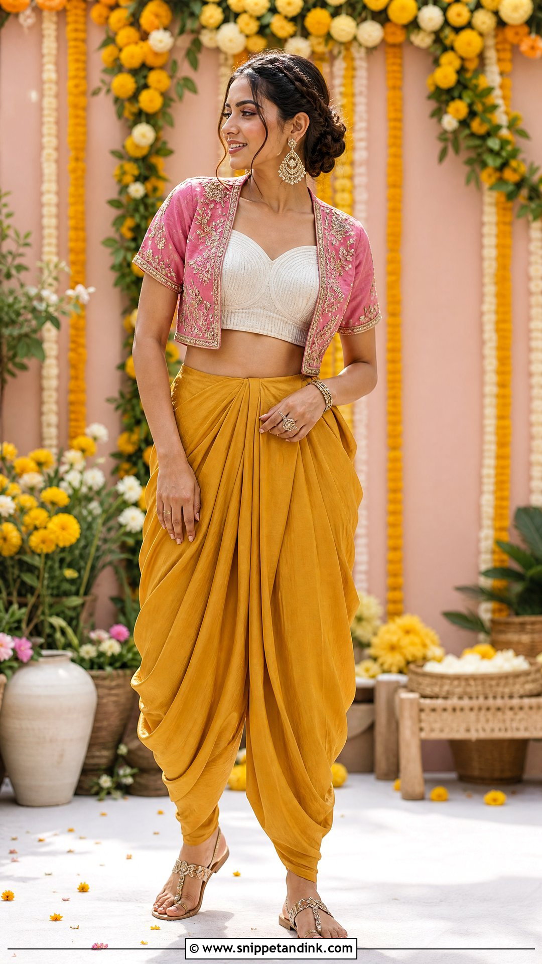 Dhoti Pants and Crop Top for Haldi Ceremony - Snippet and Ink - 20 Haldi Ceremony Outfit for Sister Ideas