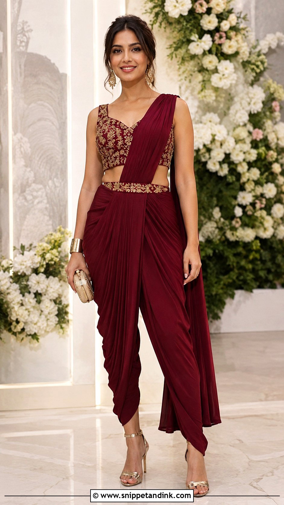 Dhoti Saree Cocktail Night Outfit - Snippet and Ink - 25 Indian Wedding Cocktail Night Outfit Ideas