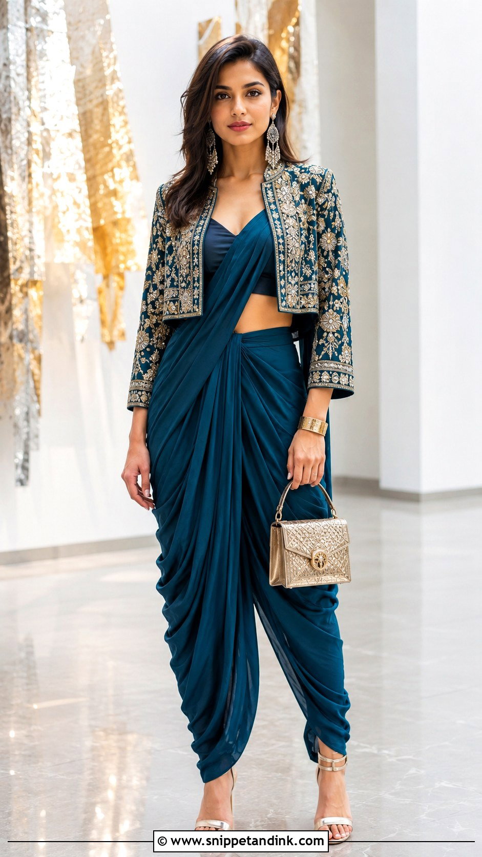 Dhoti Saree With Cropped Jacket - Snippet and Ink - 20 New Sadi Designs 2023