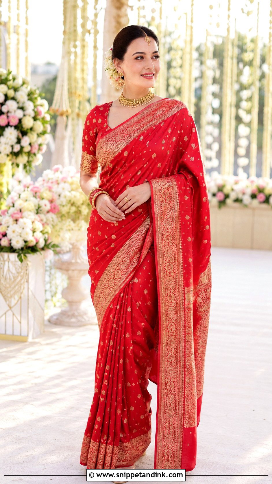 Dia Mirza Red Banarasi Wedding Saree - Snippet and Ink - 20 Bollywood Celebrity Wedding Outfit Ideas