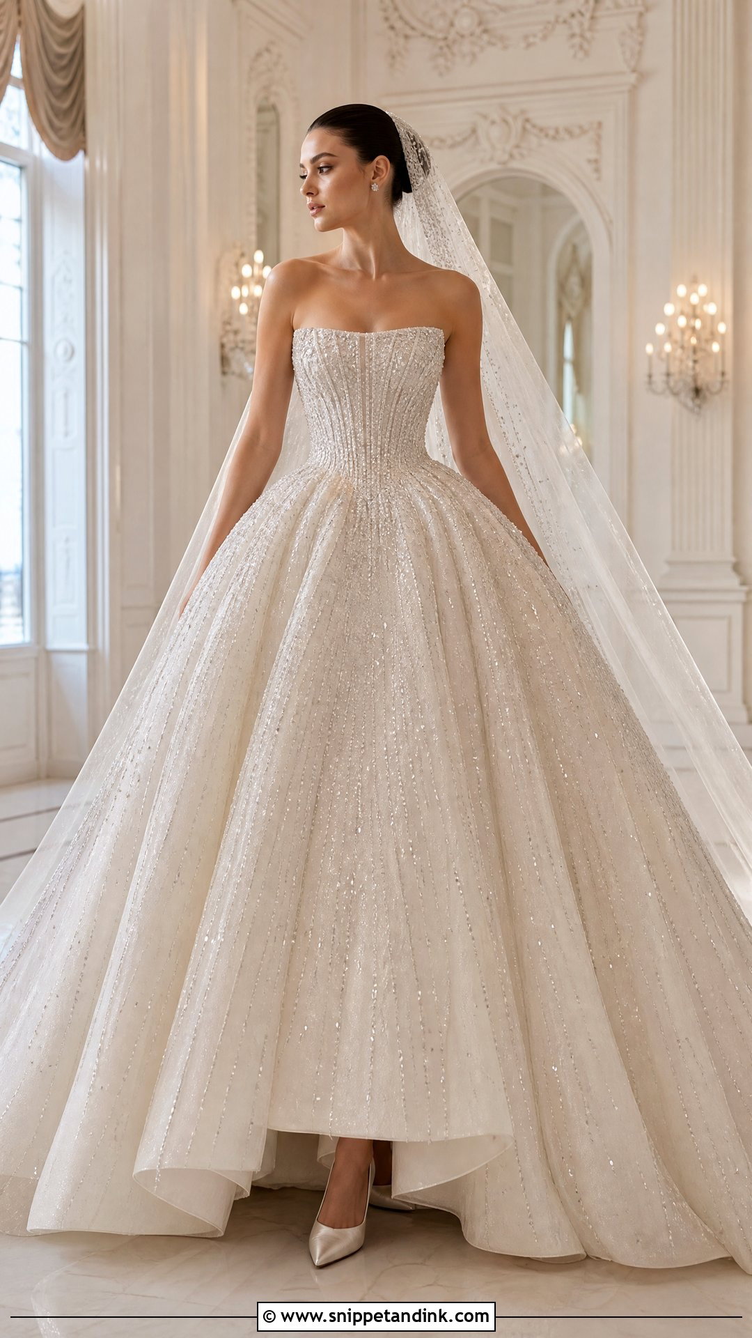 Diamond Ball Gown Wedding Dress With Cathedral Veil - Snippet and Ink - 20 Most Expensive Wedding Dress Ideas