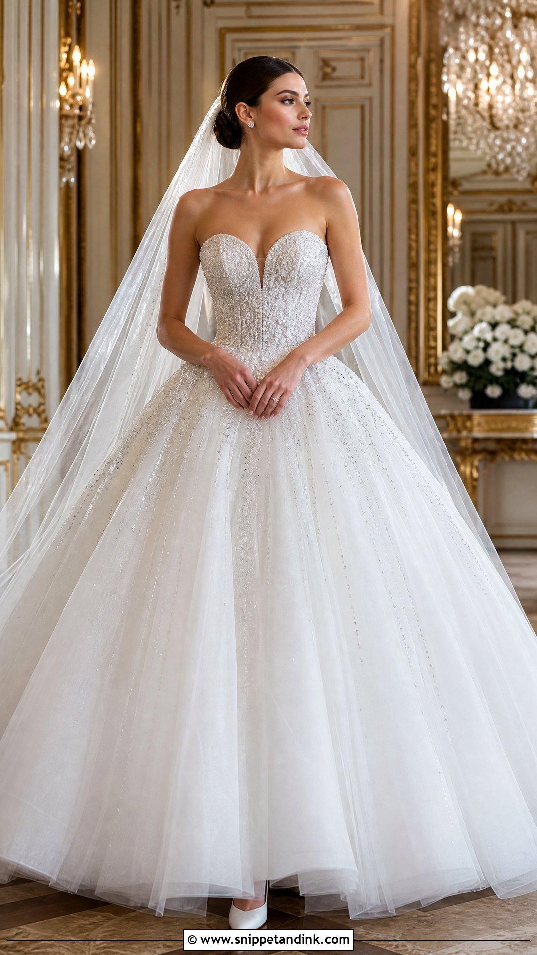 Diamond Beaded Ball Gown Wedding Dress - Snippet and Ink - 20 Wedding Dress with Diamonds Ideas