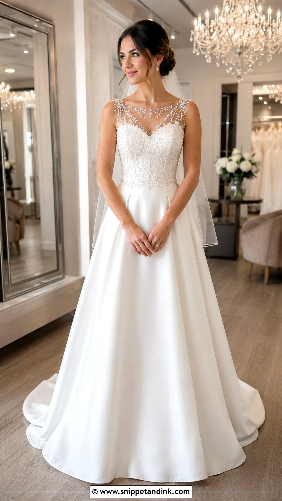 Diamond Illusion Neckline Wedding Dress - Snippet and Ink - 25 Diamond Wedding Dress Ideas