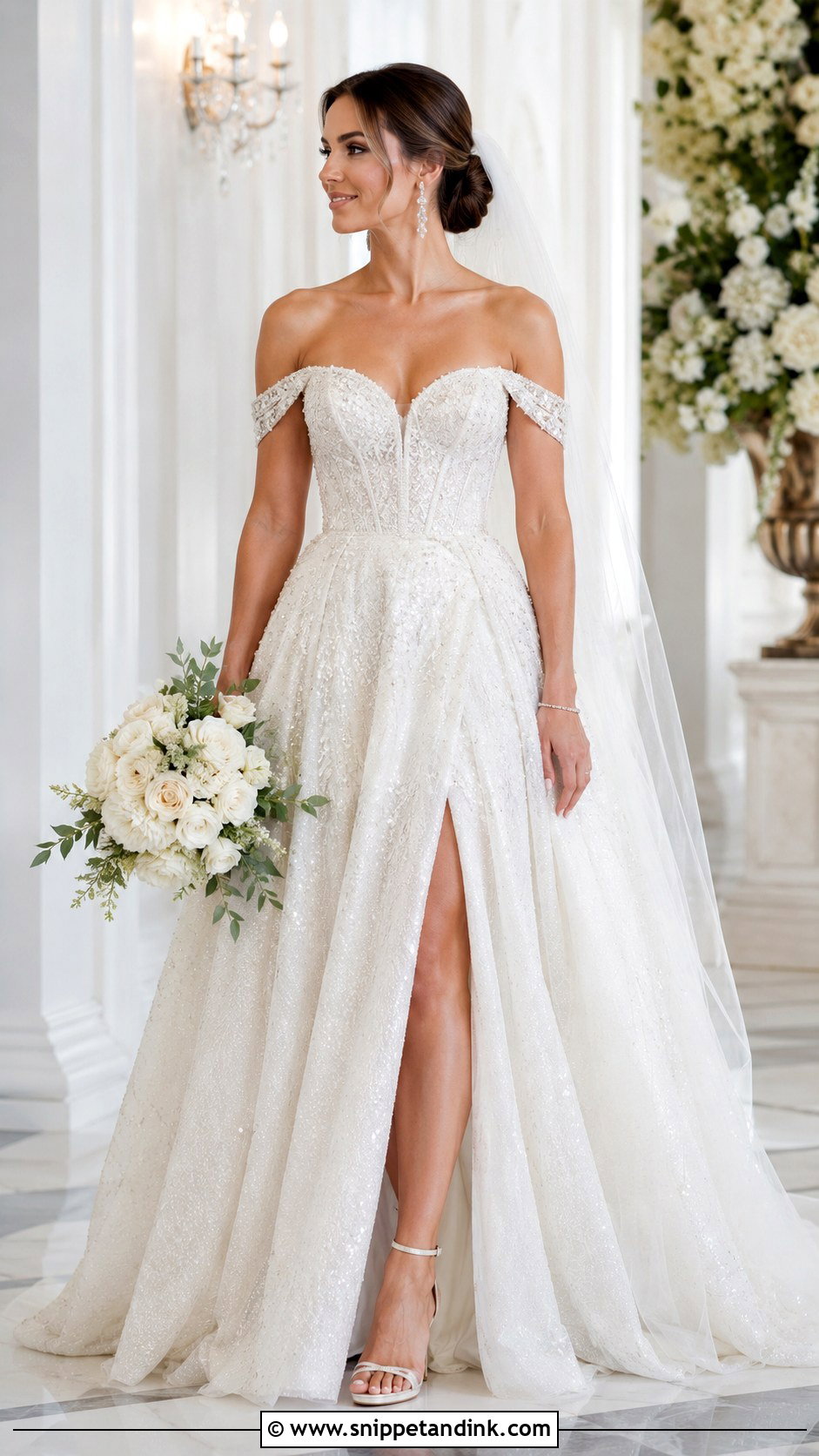 Diamond Off The Shoulder Wedding Dress - Snippet and Ink - 20 Diamonds Wedding Dresses