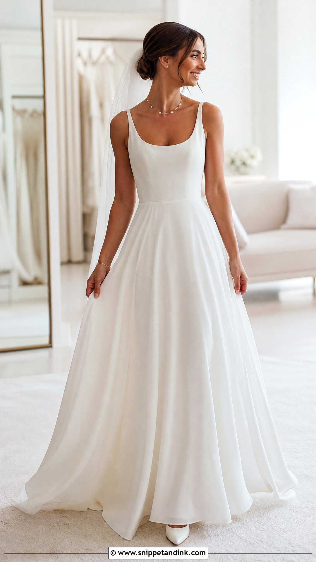 Diamond Station Necklace With Scoop Neck Wedding Dress - Snippet and Ink - 20 Wedding Dress Necklace Ideas