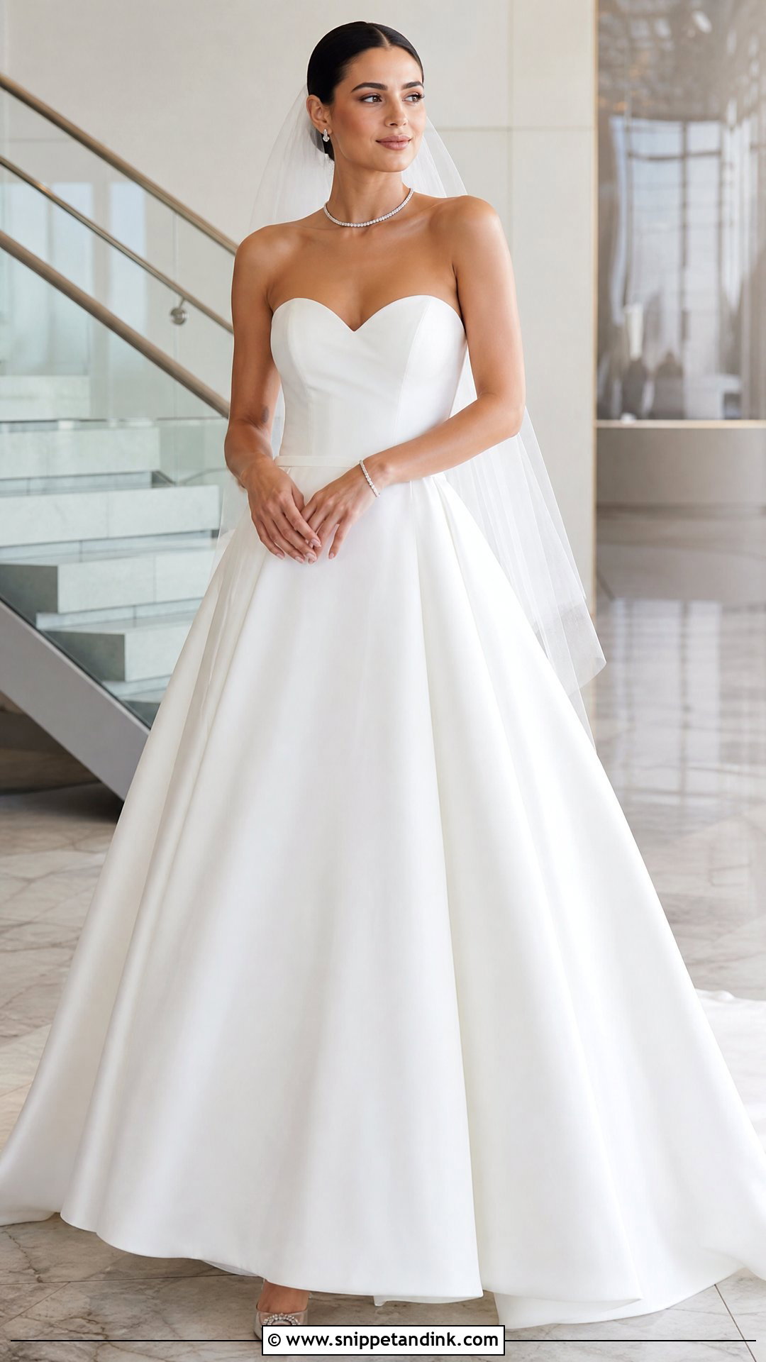 Diamond Tennis Necklace With Sweetheart Wedding Dress - Snippet and Ink - 20 Wedding Dress Necklace Ideas