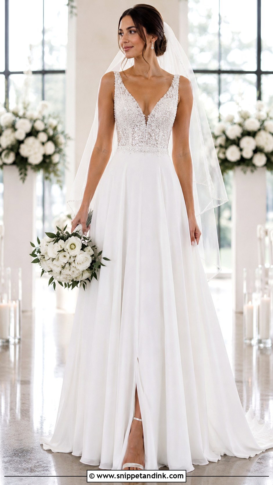 Diamond V Neck Wedding Dress - Snippet and Ink - 20 Diamonds Wedding Dresses