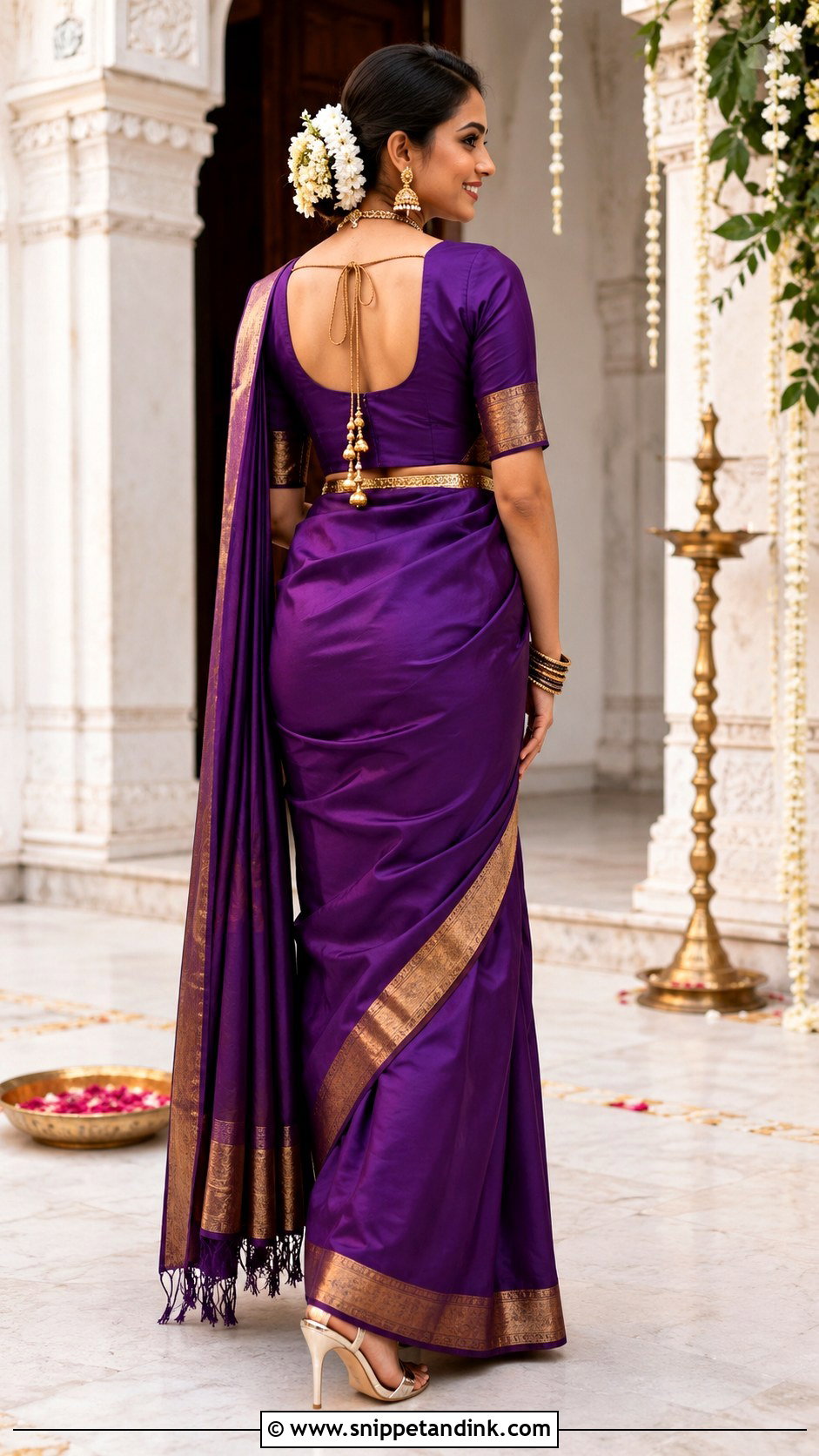 Dori Back Bridal Blouse With Plain Saree - Snippet and Ink - 20 Bridal Simple Blouse Designs