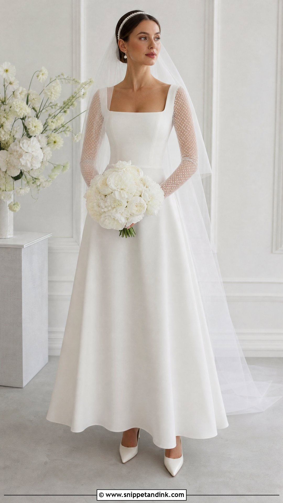 Dotted Tulle A Line Wedding Dress With Sleeves - Snippet and Ink - 25 Aline Wedding Dress with Sleeves